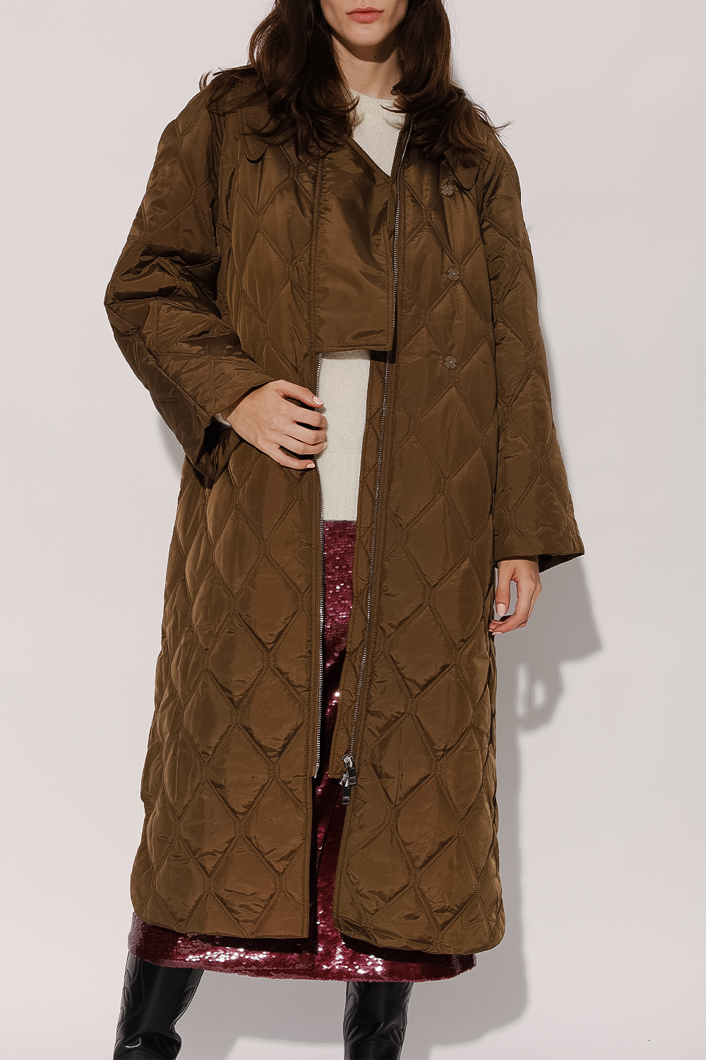 Brown Quilted coat Ganni - Vitkac Canada